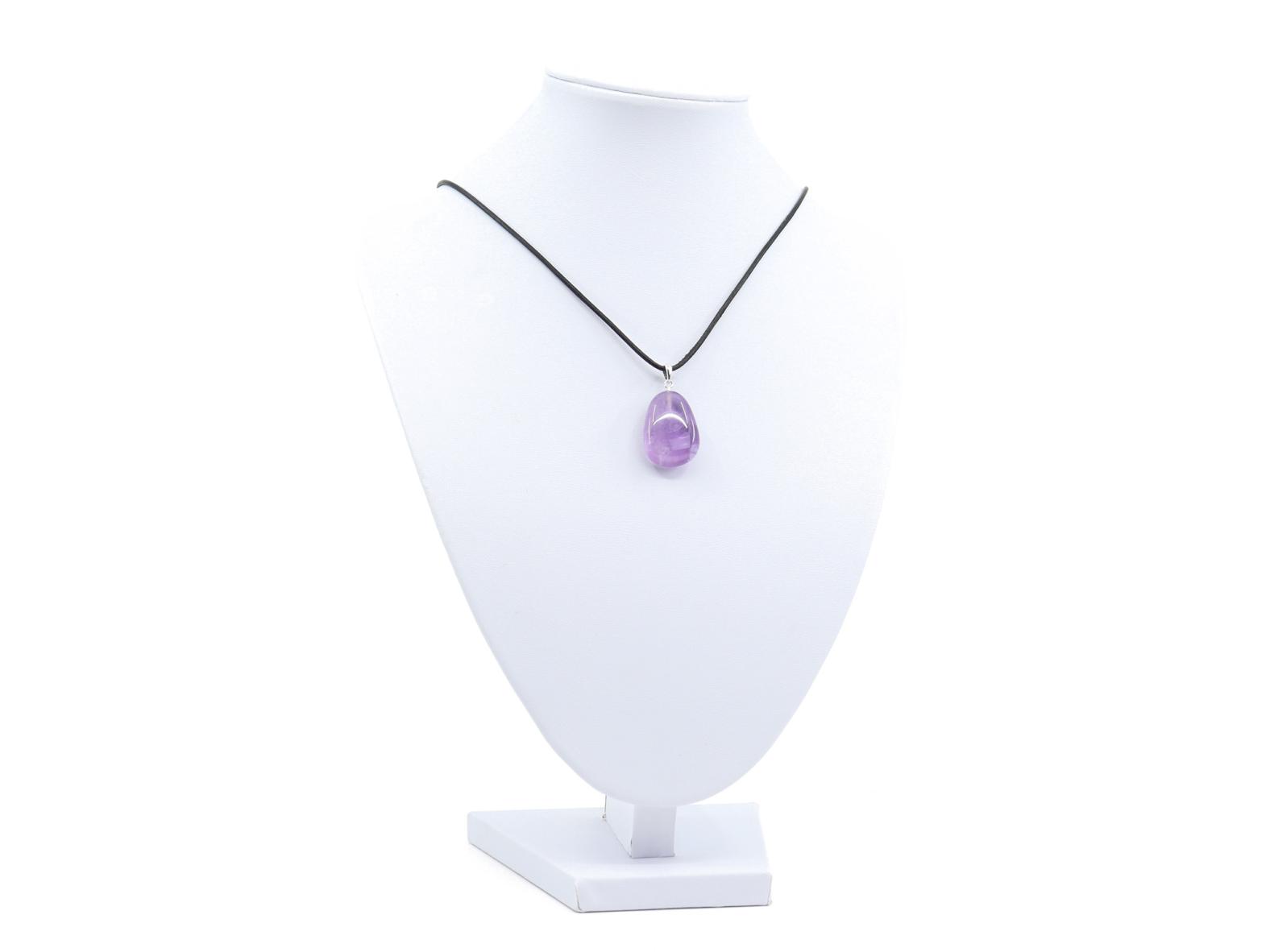 Amethyst Anhänger mit 925er Silberöse - Edelstein / Heilstein - inkl. 1m Leder- oder Kunstleder Halsband (Schmuckstein)