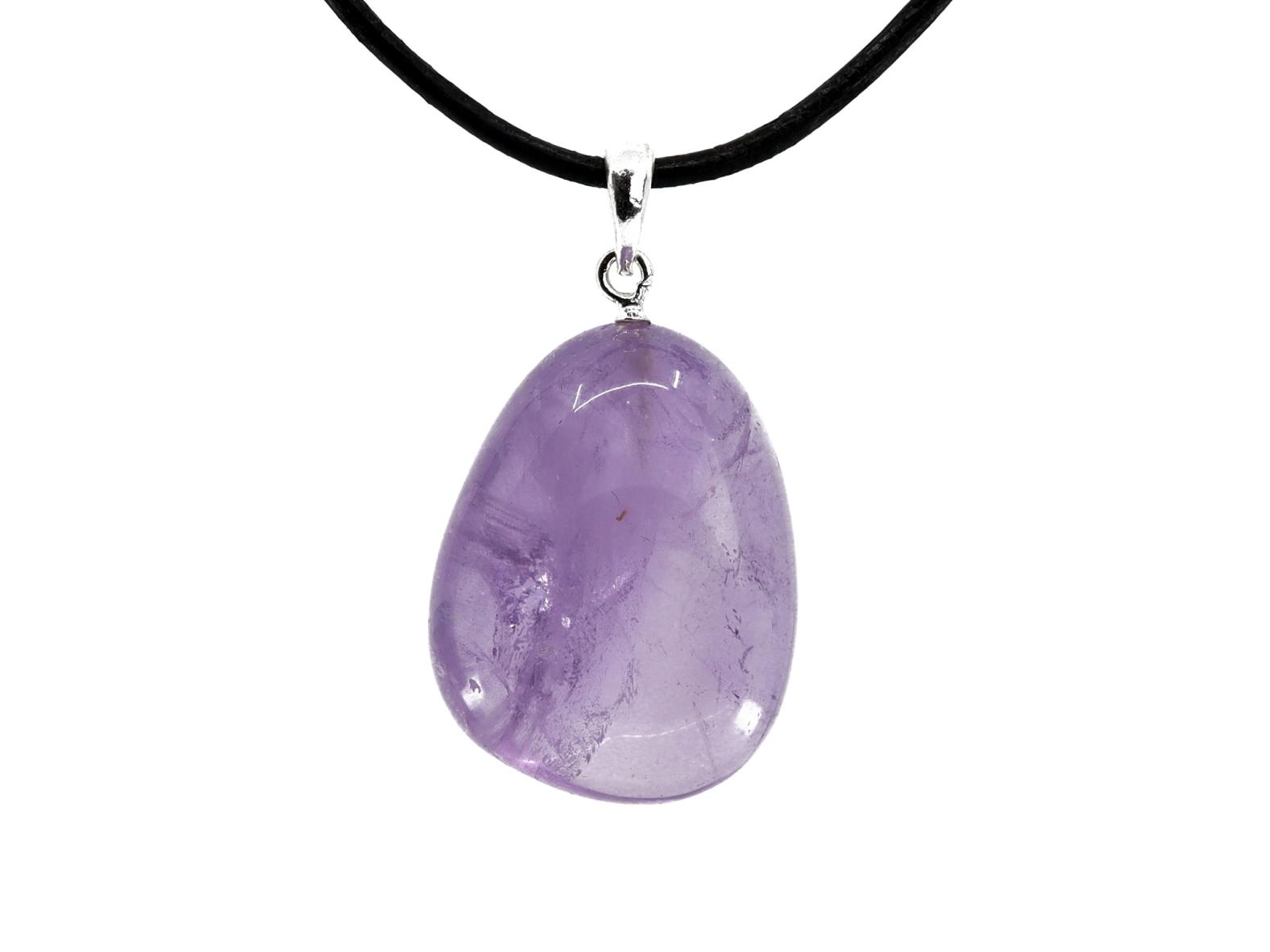 Amethyst Anhänger mit 925er Silberöse - Edelstein / Heilstein - inkl. 1m Leder- oder Kunstleder Halsband (Schmuckstein)