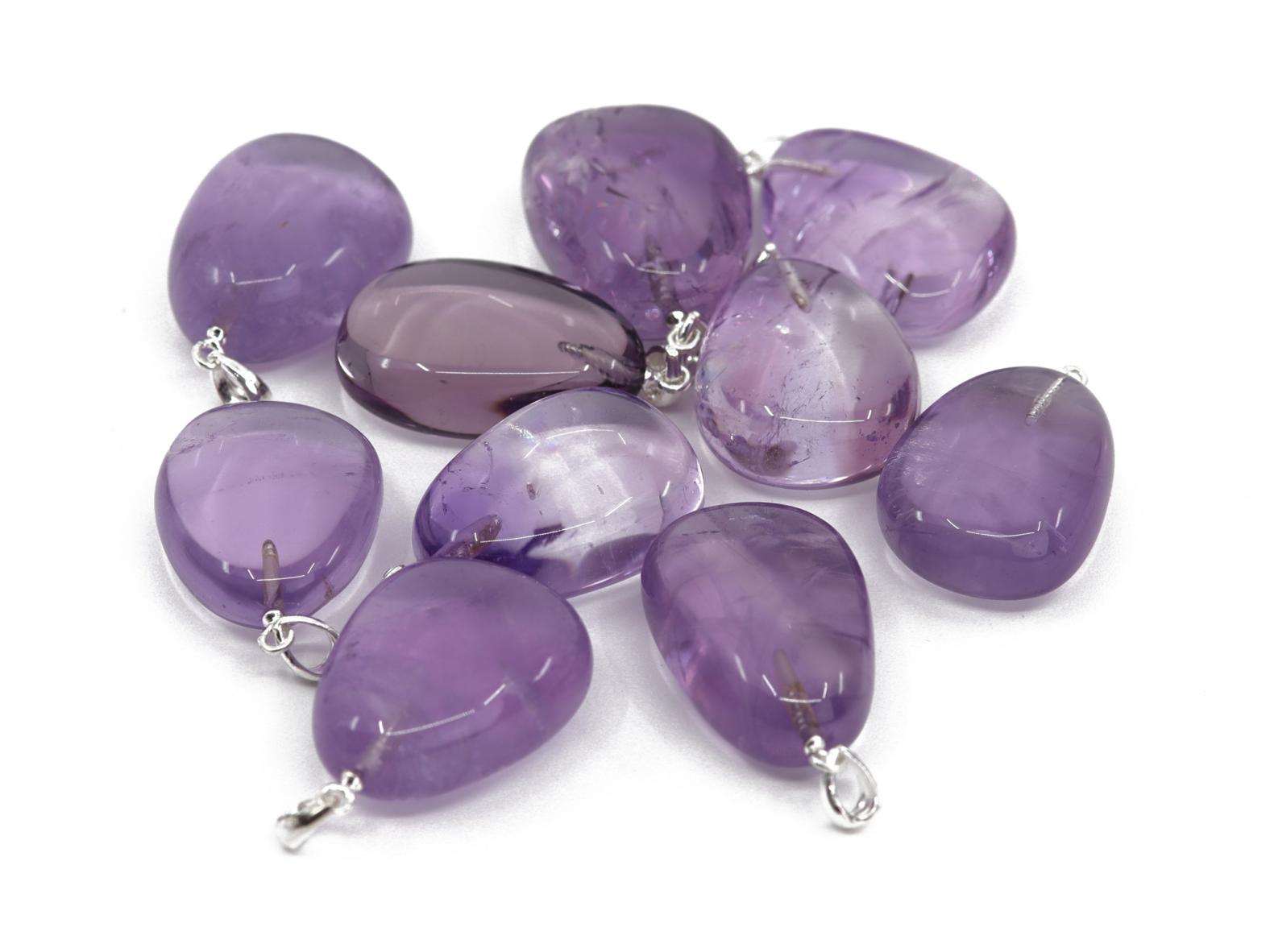 Amethyst Anhänger mit 925er Silberöse - Edelstein / Heilstein - inkl. 1m Leder- oder Kunstleder Halsband (Schmuckstein)