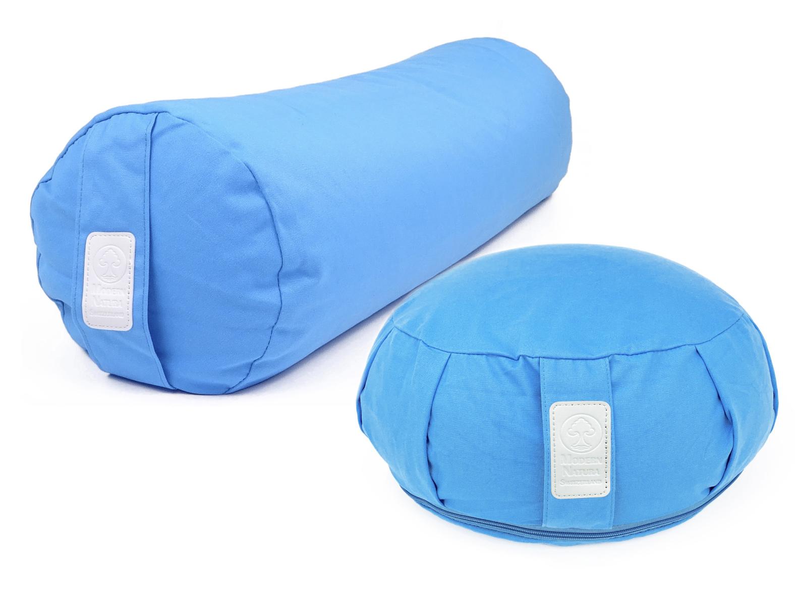 Yoga Set "Azur" - Yogakissen + Yogabolster (Hellblau, Babyblau / Lagunenblau)