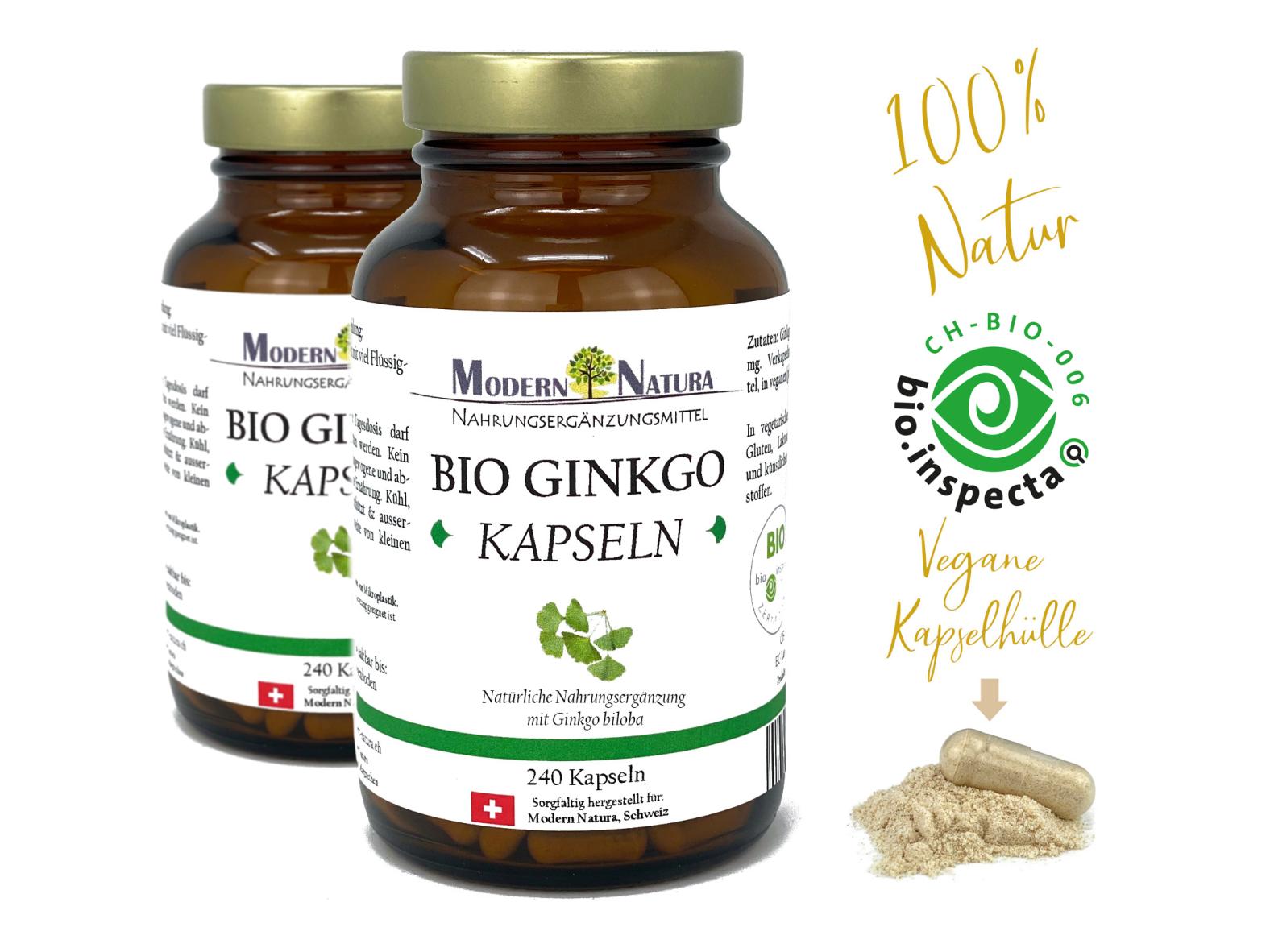 BIO Ginkgo Kapseln - 2x 240 Kapseln Vorteilspack - Biloba-Spezialextrakt (240 Stück, Vegan & Glutenfrei)