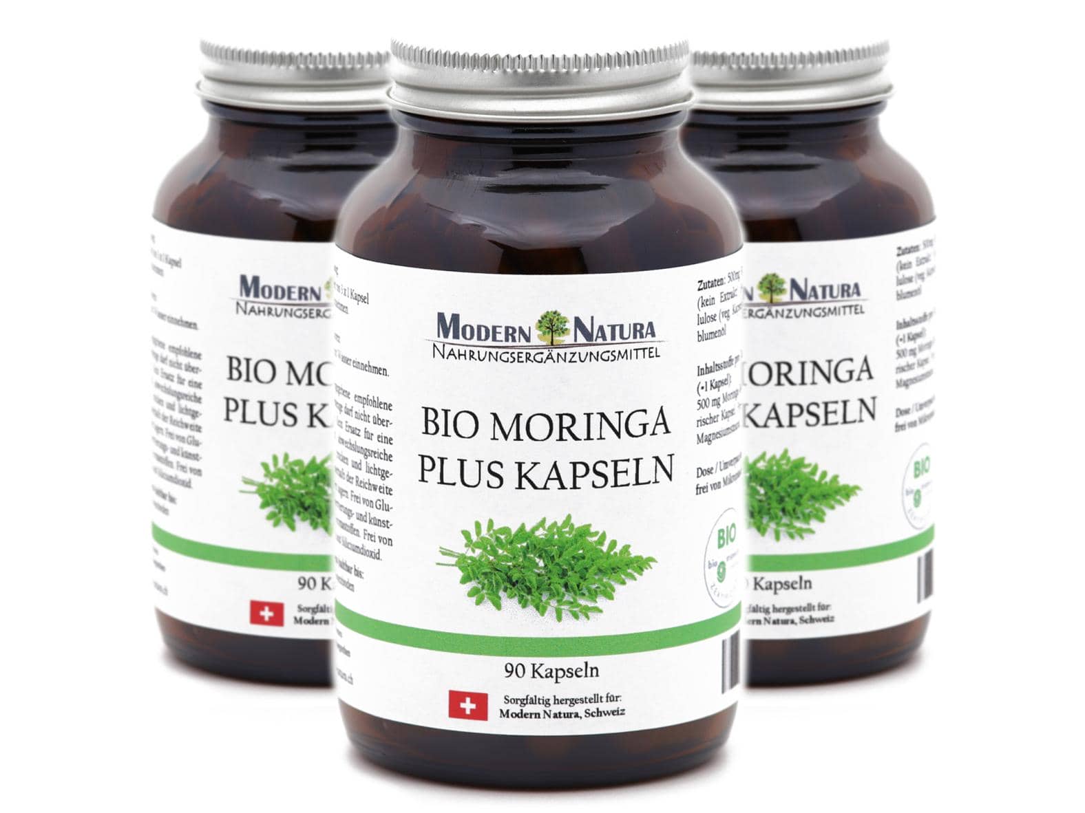 BIO Moringa Kapseln - 3x 90 Kapseln (Set) Vegan & Glutenfrei - 500mg Bio Moringa in jeder Kapsel