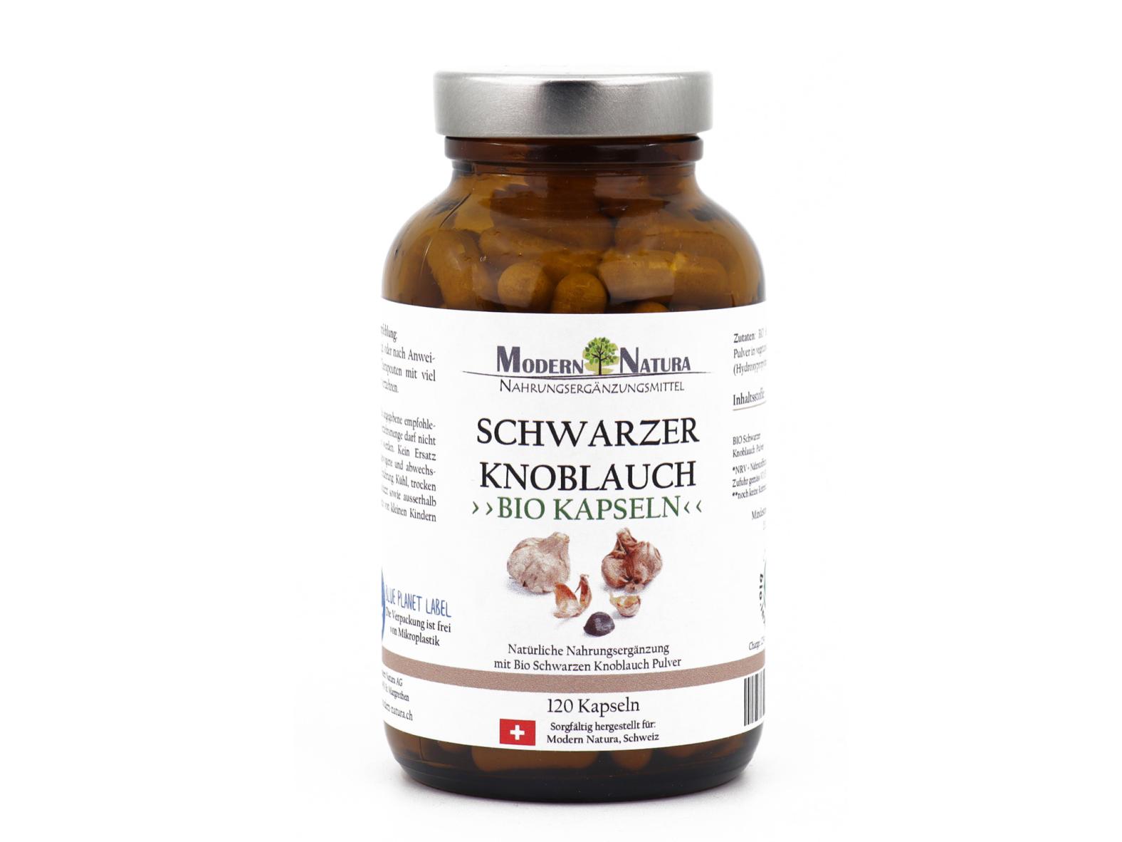 BIO Schwarzer Knoblauch (1x 120 Kapseln im Glas) Vegan & Glutenfrei - Mit reinem Bio Knoblauch Pulver - Reinstoffprodukt