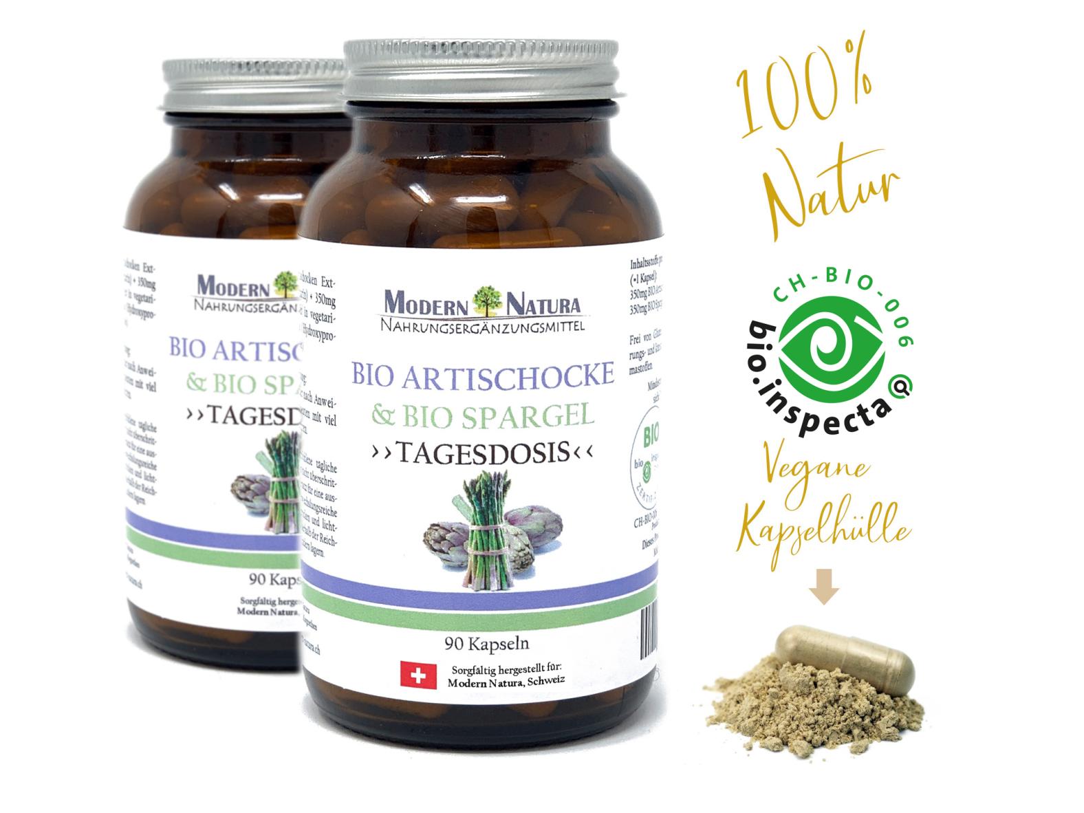 BIO Artischocken + BIO Spargel "Tagesdosis" Kapseln - Doppelpack - 2x 90 Kapseln - Vegan & Glutenfrei - Abnehmen & Diät unterstützen mit Spargelpulver & Artischocken-Extrakt