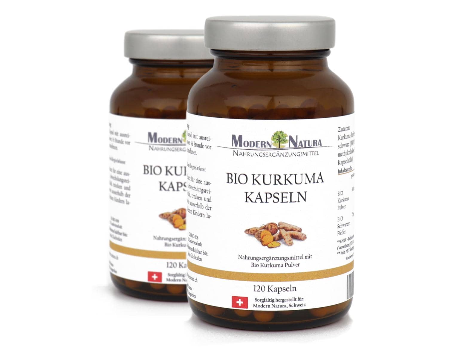 BIO Kurkuma / Curcuma Kapseln - Doppelpack 2x 120 Kapseln im Glas -  Mit 400mg BIO Curcuma + 5mg BIO Schwarzer Pfeffer - Vegan & Glutenfrei