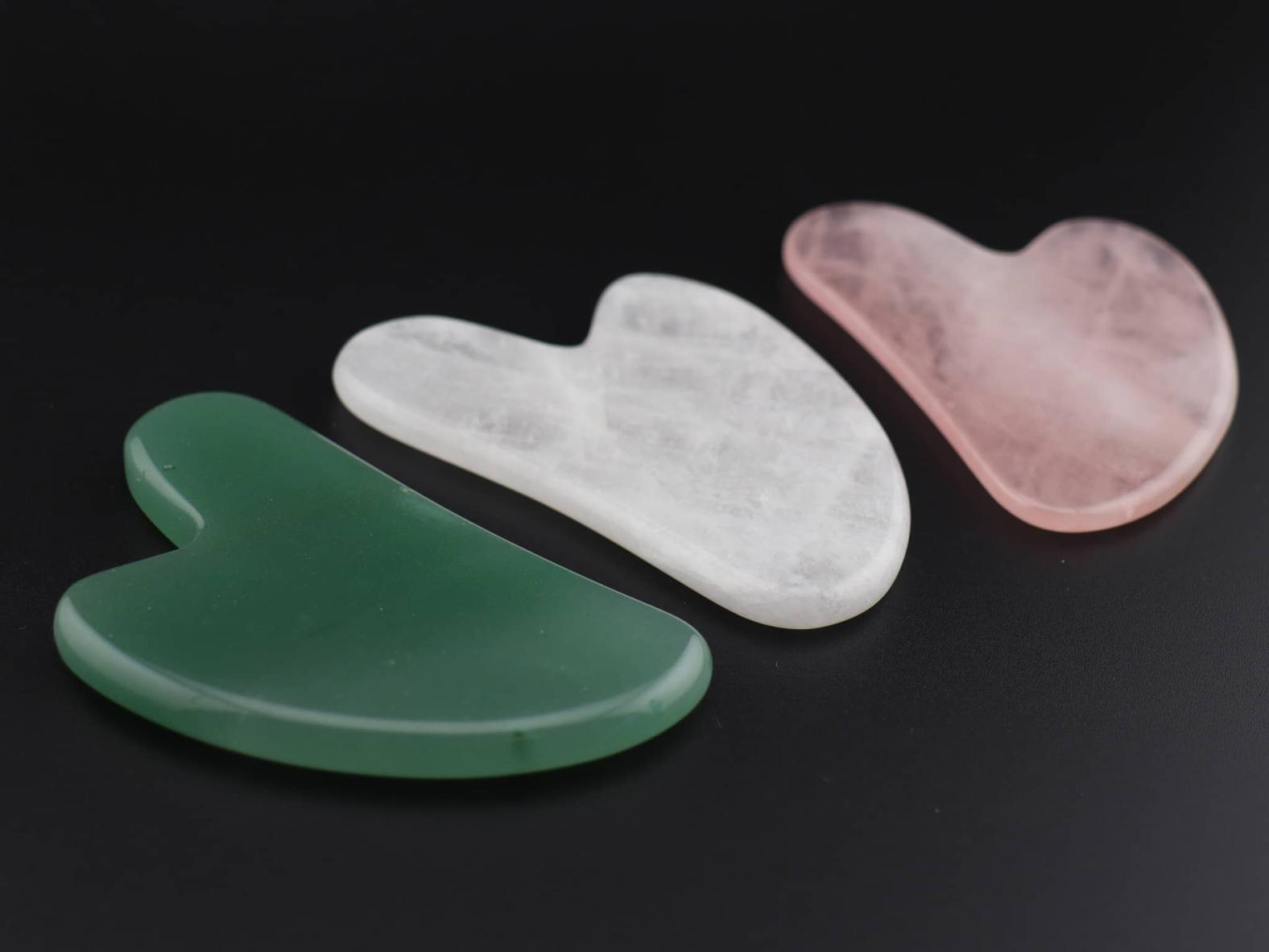 Gua Sha Massagestein Set - Mit Bergkristall, Rosenquarz & Aventurin - Dreierpack