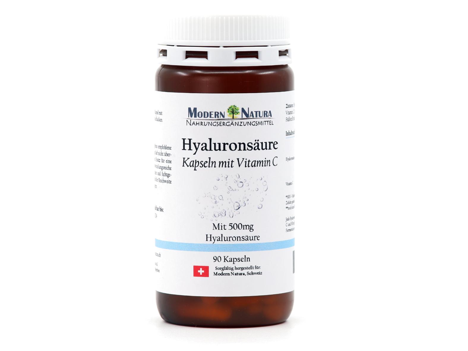 Hyaluronsäure Kapseln + Vitamin C (90 Kapseln) Mit 500mg Hyaluronsäure in jeder Kapsel