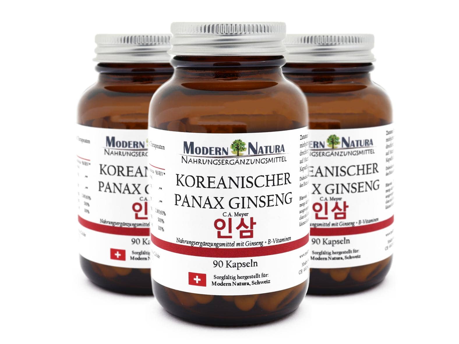 Koreanischer Panax Ginseng - Dreierpack (3x 90 Kapseln) Vegan & Glutenfrei - Ginsengextrakt mit B-Vitaminen (B1, B6 & B12) - Panax ginseng C. A. Meyer
