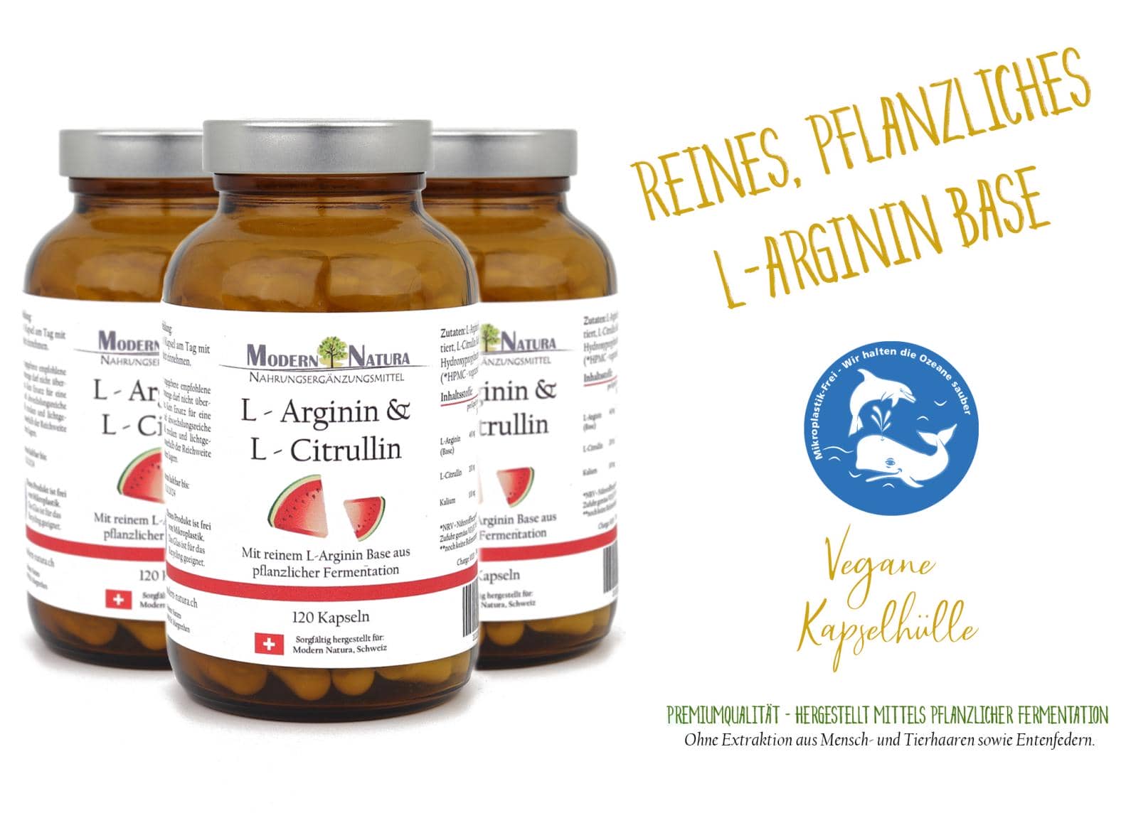 L-Arginin & L-Citrullin - 3x 100 Kapseln Dreierpack - Vegan & Glutenfrei - Reines L-Arginin Base