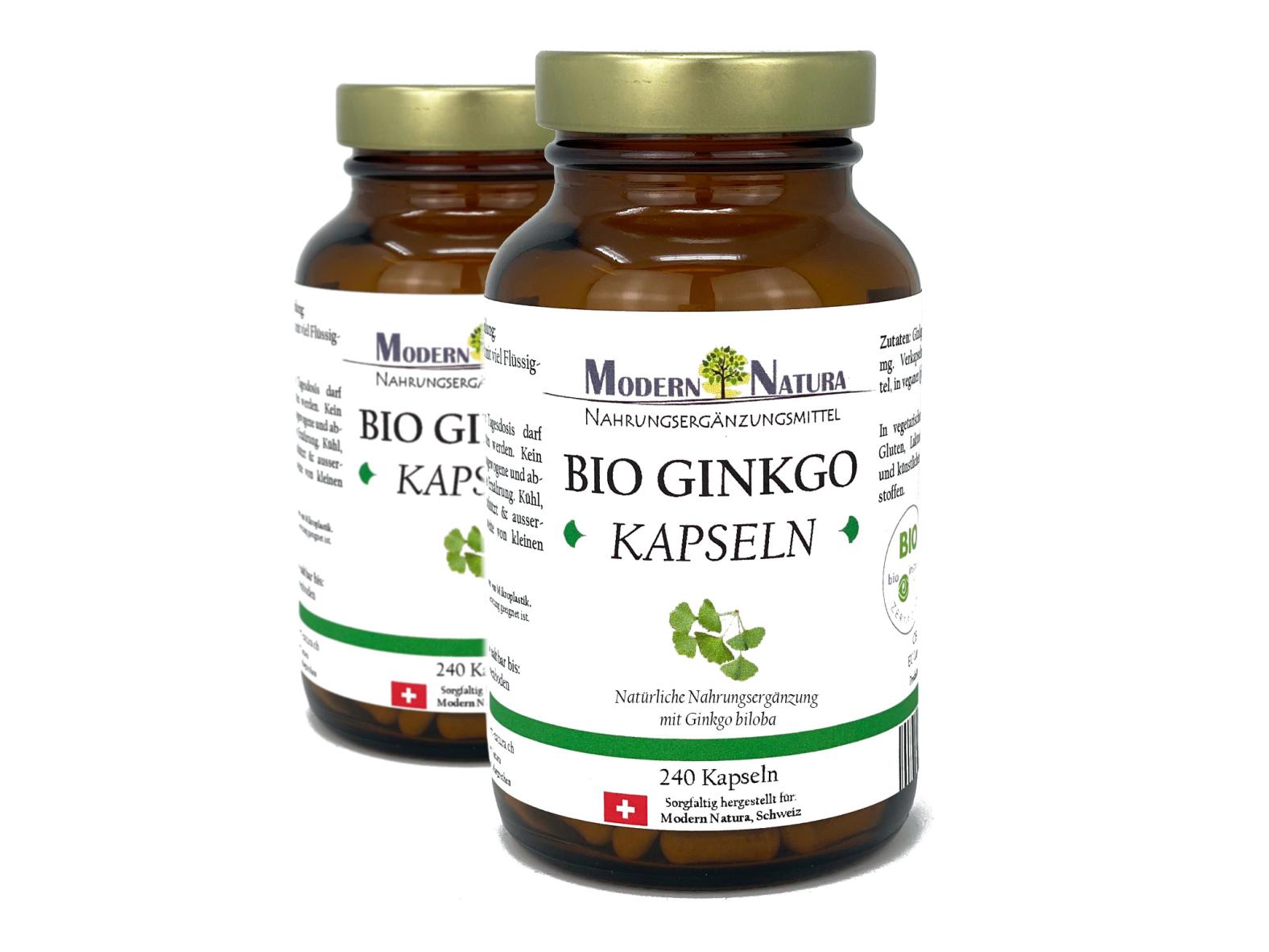 BIO Ginkgo Kapseln - 2x 240 Kapseln Vorteilspack - Biloba-Spezialextrakt (240 Stück, Vegan & Glutenfrei)