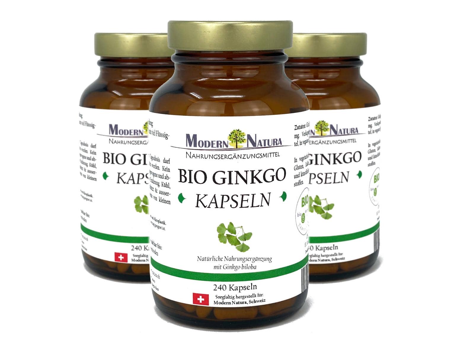 BIO Ginkgo Kapseln - 3x 240 Kapseln Vorteilspack - Biloba-Spezialextrakt (240 Stück, Vegan & Glutenfrei)