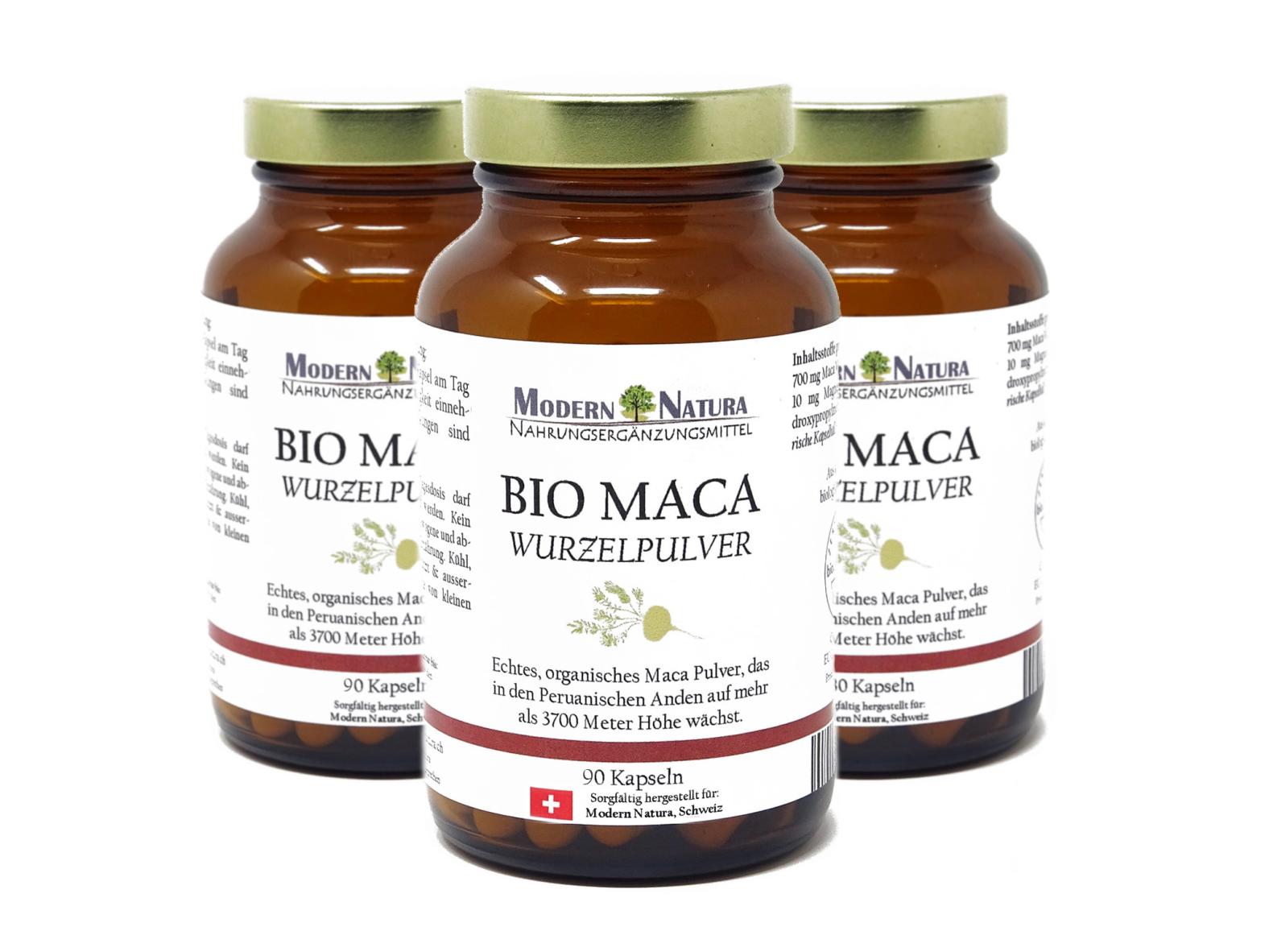 BIO Maca - 3x 90 Kapseln Set - 700mg Macawurzelpulver - Vegan & Glutenfrei