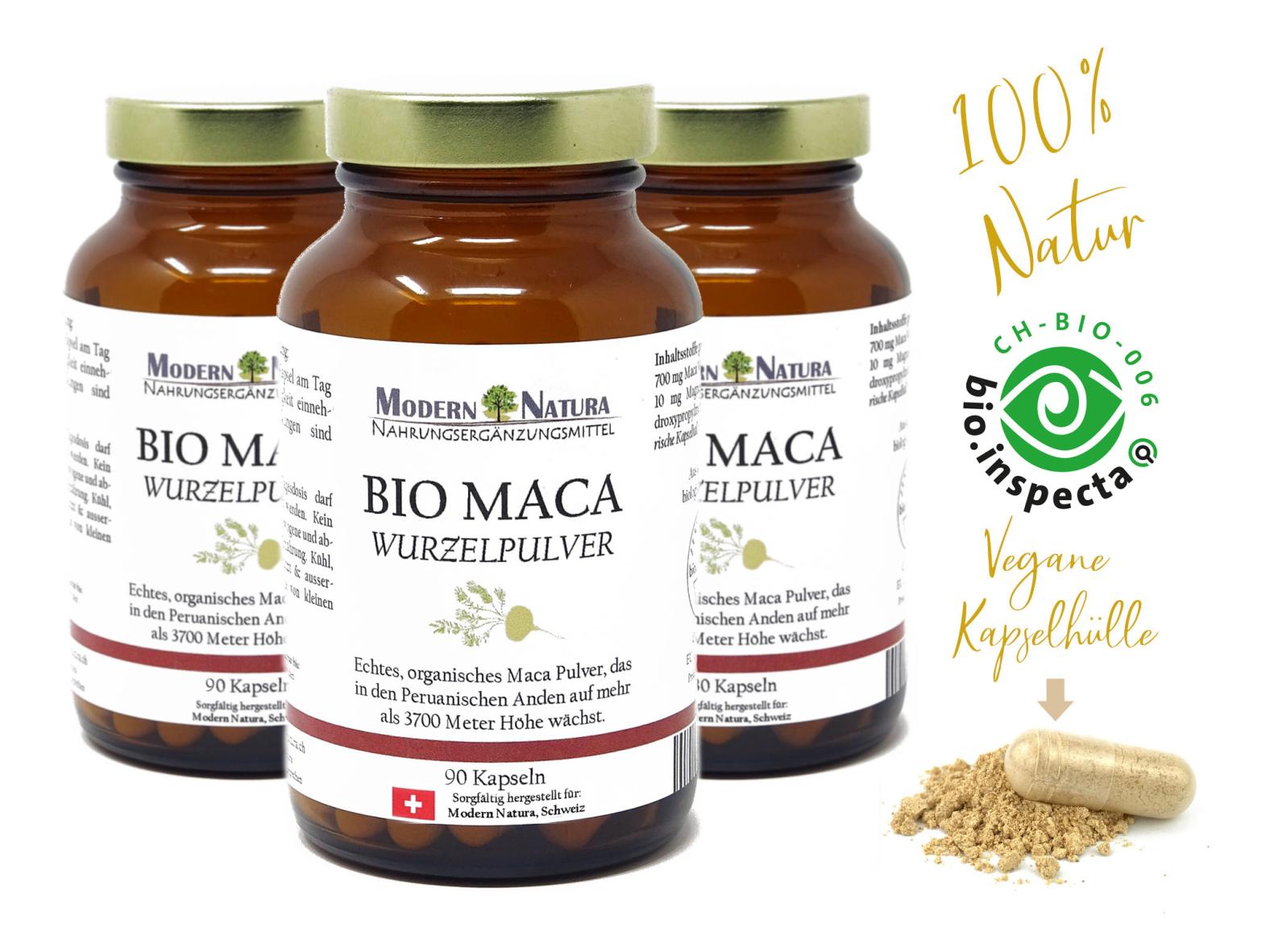 BIO Maca - 3x 90 Kapseln Set - 700mg Macawurzelpulver - Vegan & Glutenfrei