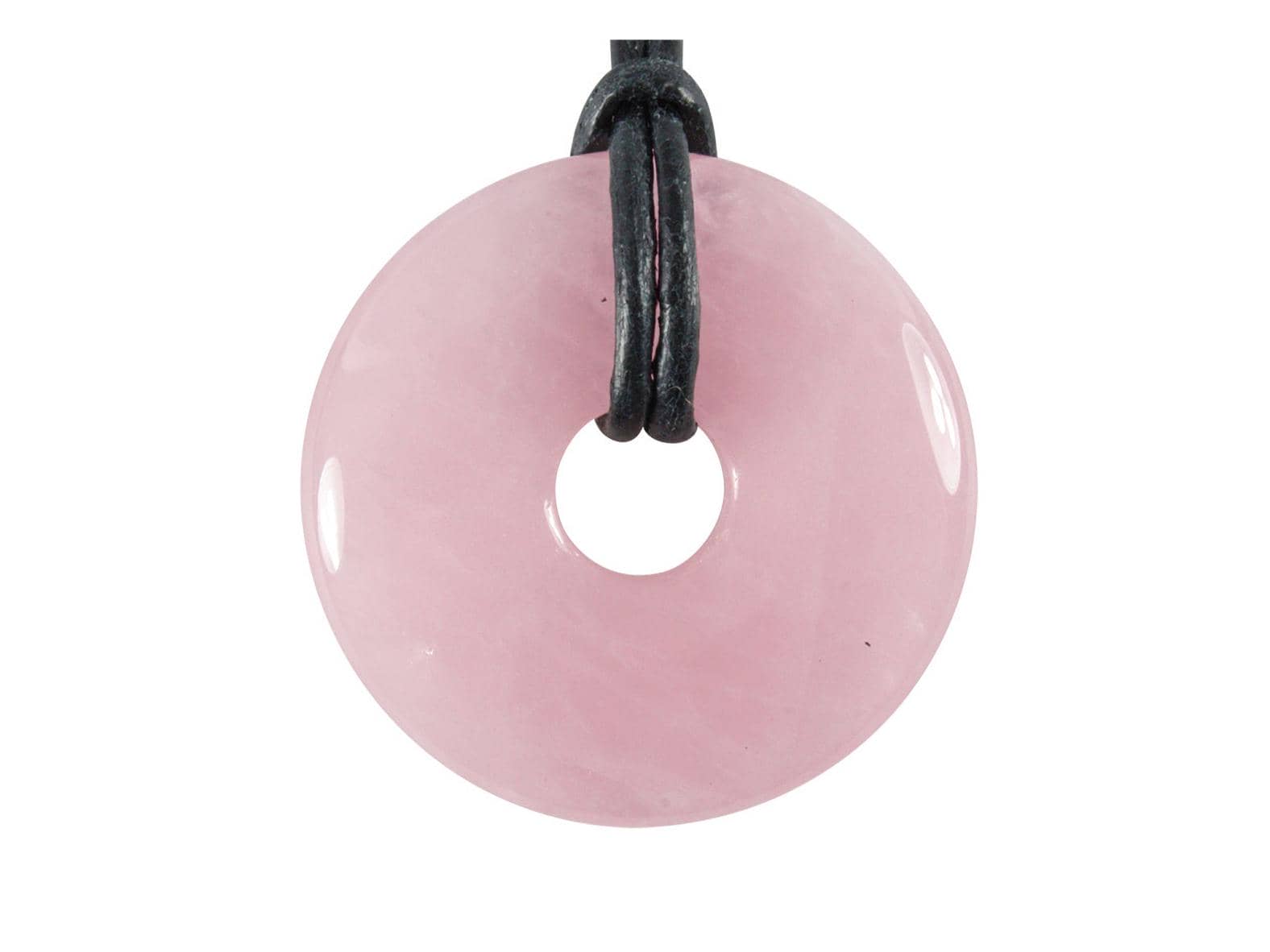Rosenquarz Edelstein (Donut - 30mm) - Anhänger inkl. 1m Leder- oder Kunstleder Halskette (Schmuckstein)