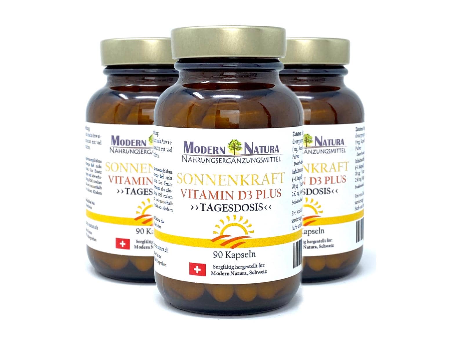 Vitamin D3 Kapseln "Sonnenkraft" - 3x 90 Kapseln Dreierpack - Vegan & Glutenfrei - (Vitamin D 2800 IE. pro Kapsel)