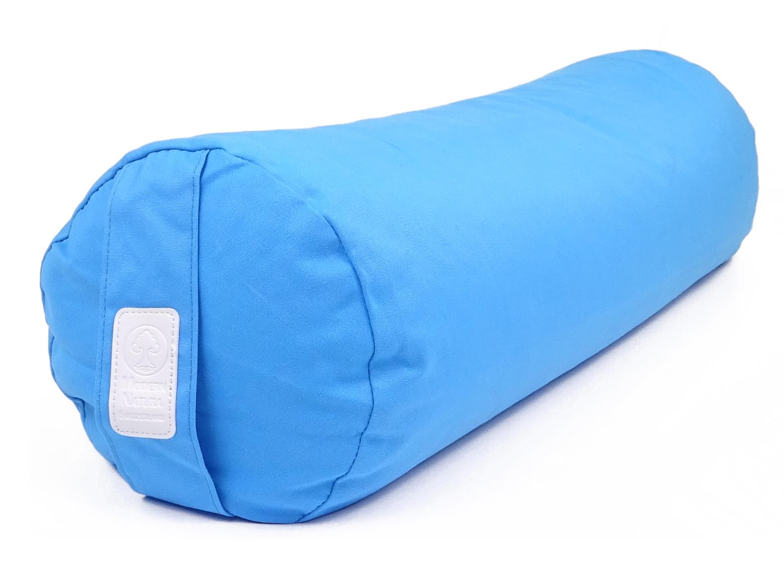 Yoga Bolster / Rolle "Azur" (70 x 20 cm Gross, Rund) - Yoga Kissen / Meditationskissen (Schweizer BIO Dinkelspelz)