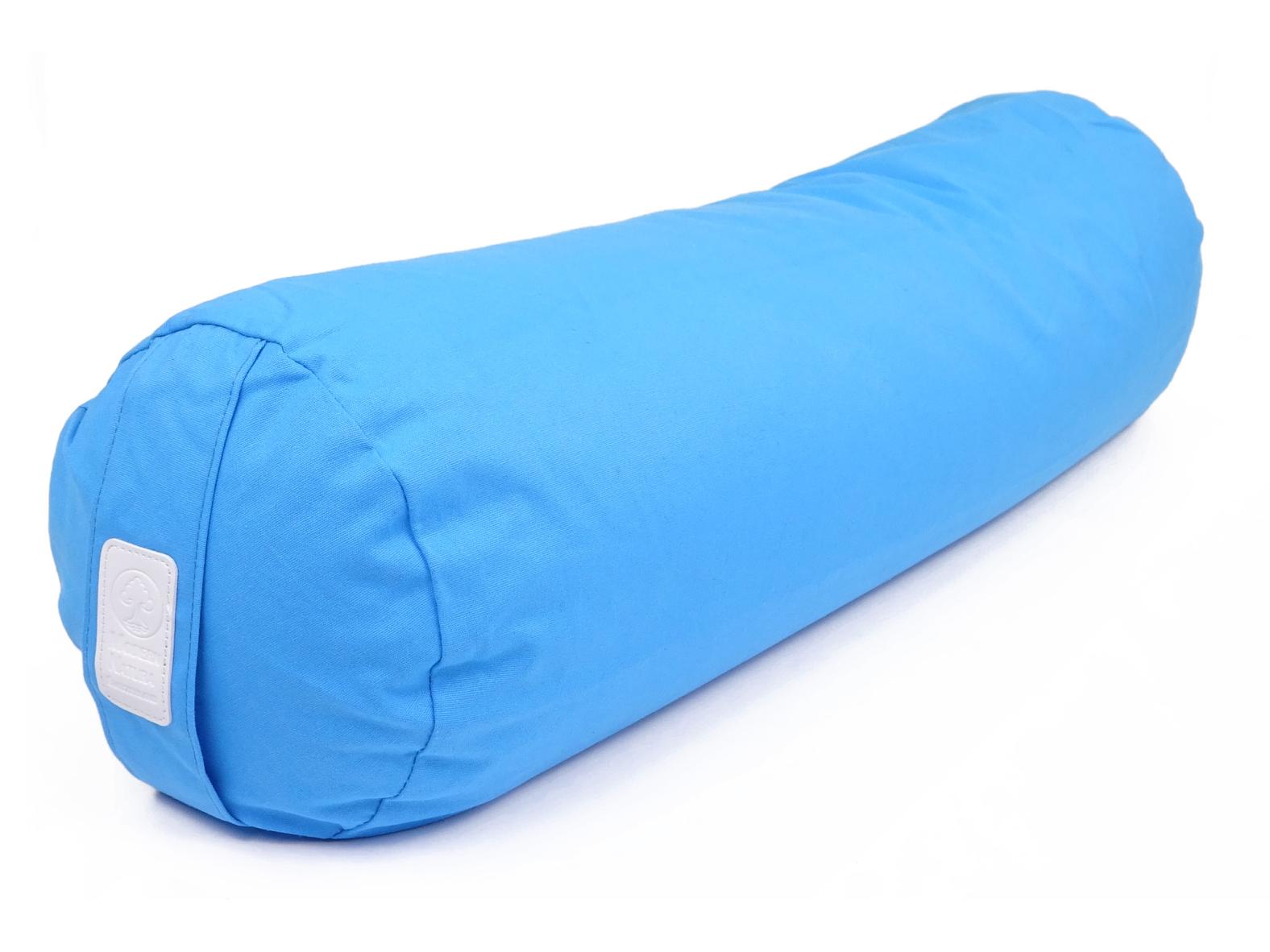 Yoga Bolster / Rolle "Azur" (70 x 20 cm Gross, Rund) - Yoga Kissen / Meditationskissen (Schweizer BIO Dinkelspelz)