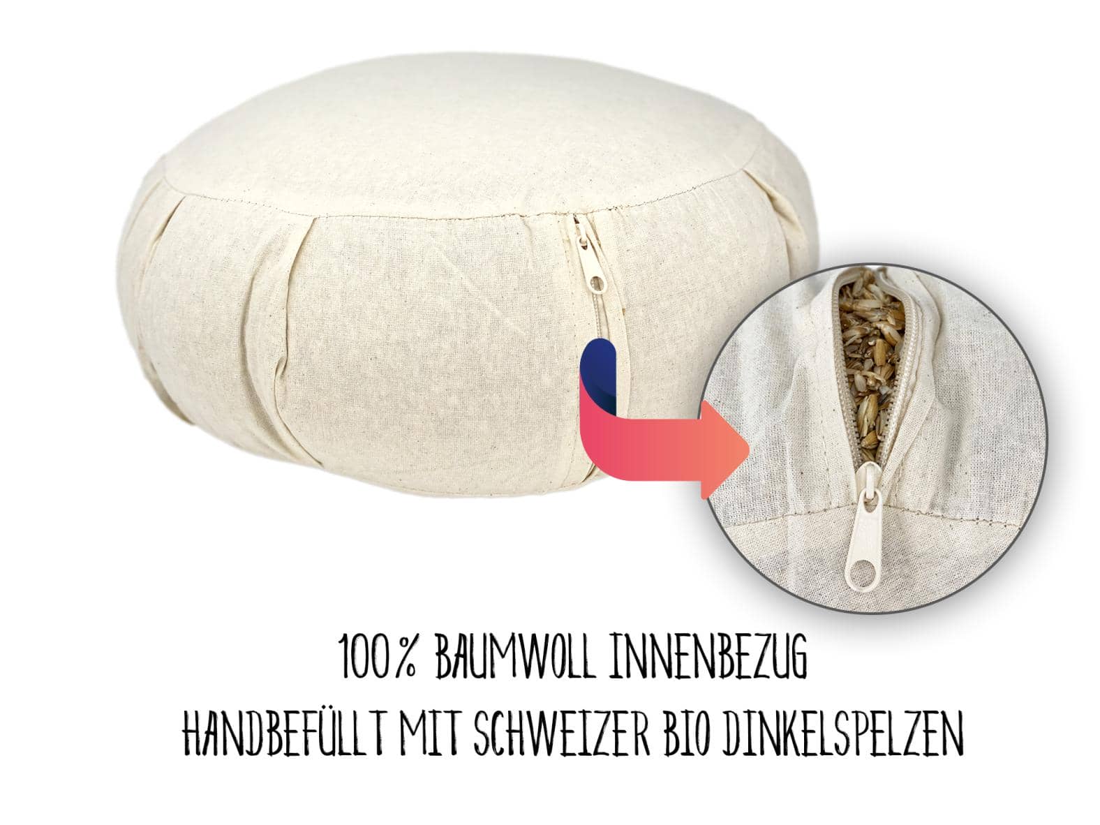 100% BaumWoll Innenbezug - Handbefüllt mit Schweizer BIO Dinkelspelzen