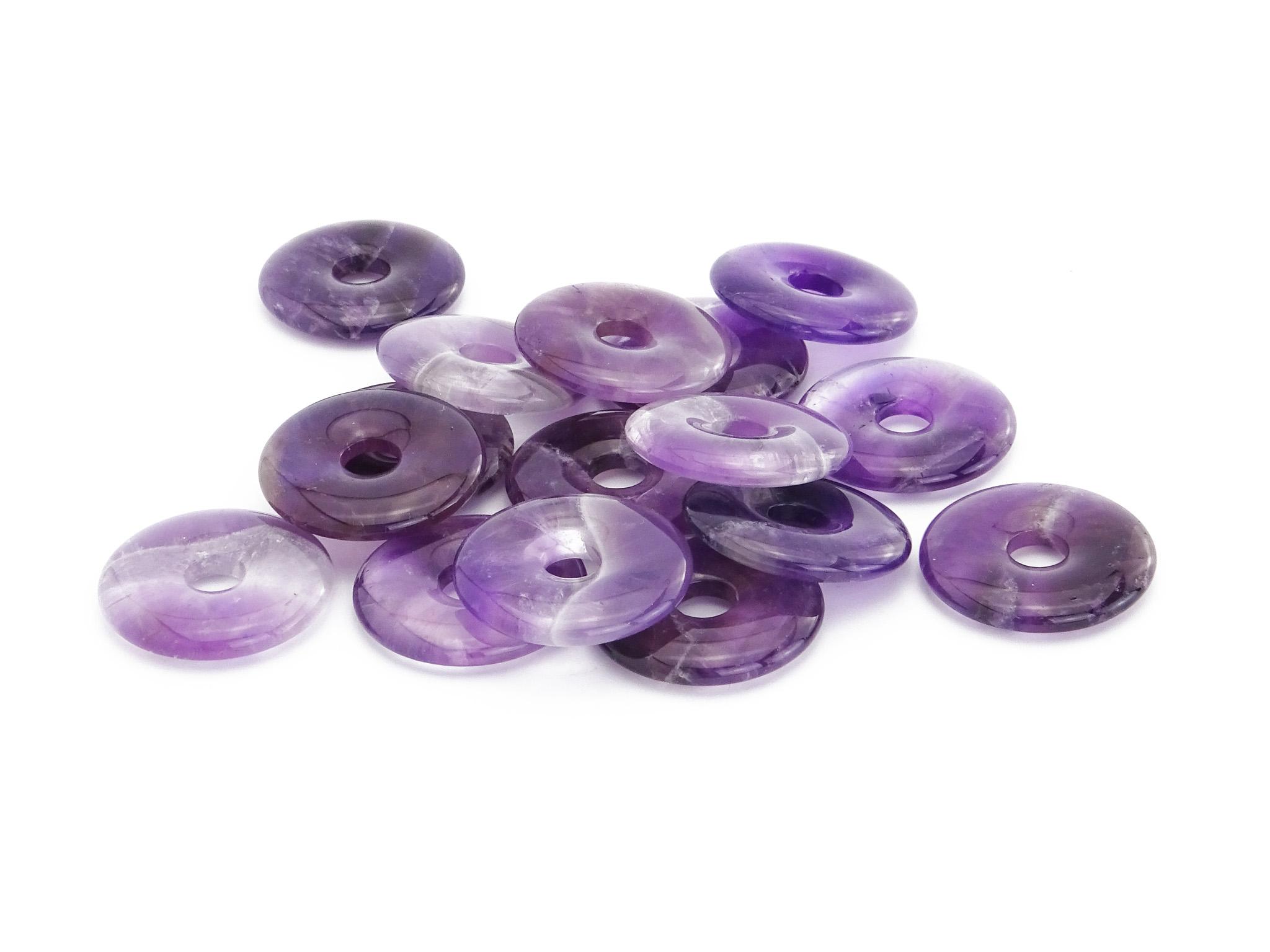 Amethyst Edelstein (Donut) - Anhänger inkl. 1m Leder- oder Kunstleder Halsband (Schmuckstein)