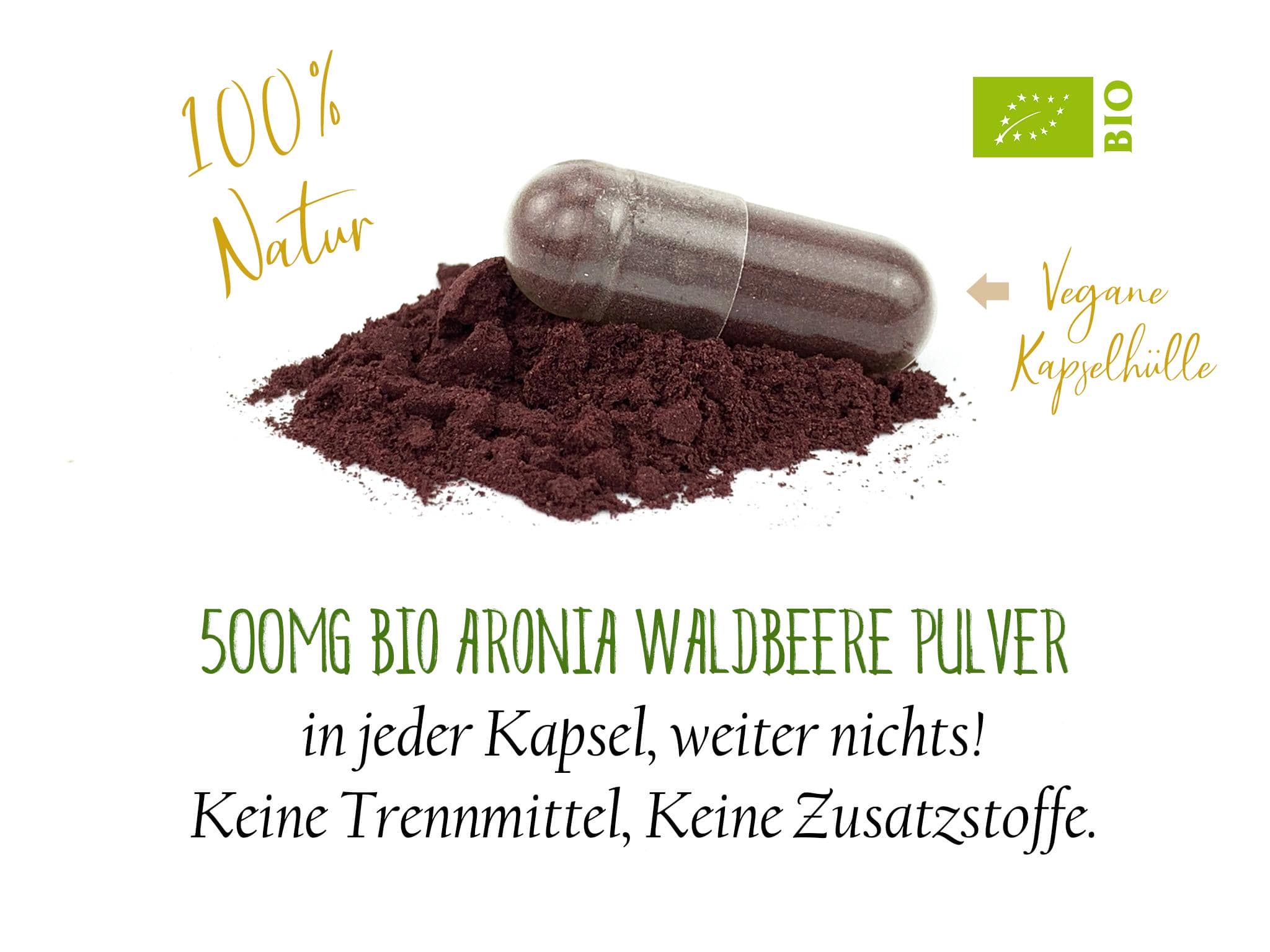 BIO Aronia Waldbeere - 3x 90 Kapseln - Vegan & Glutenfrei - 500mg reinstes Aroniabeeren Pulver / Apfelbeere