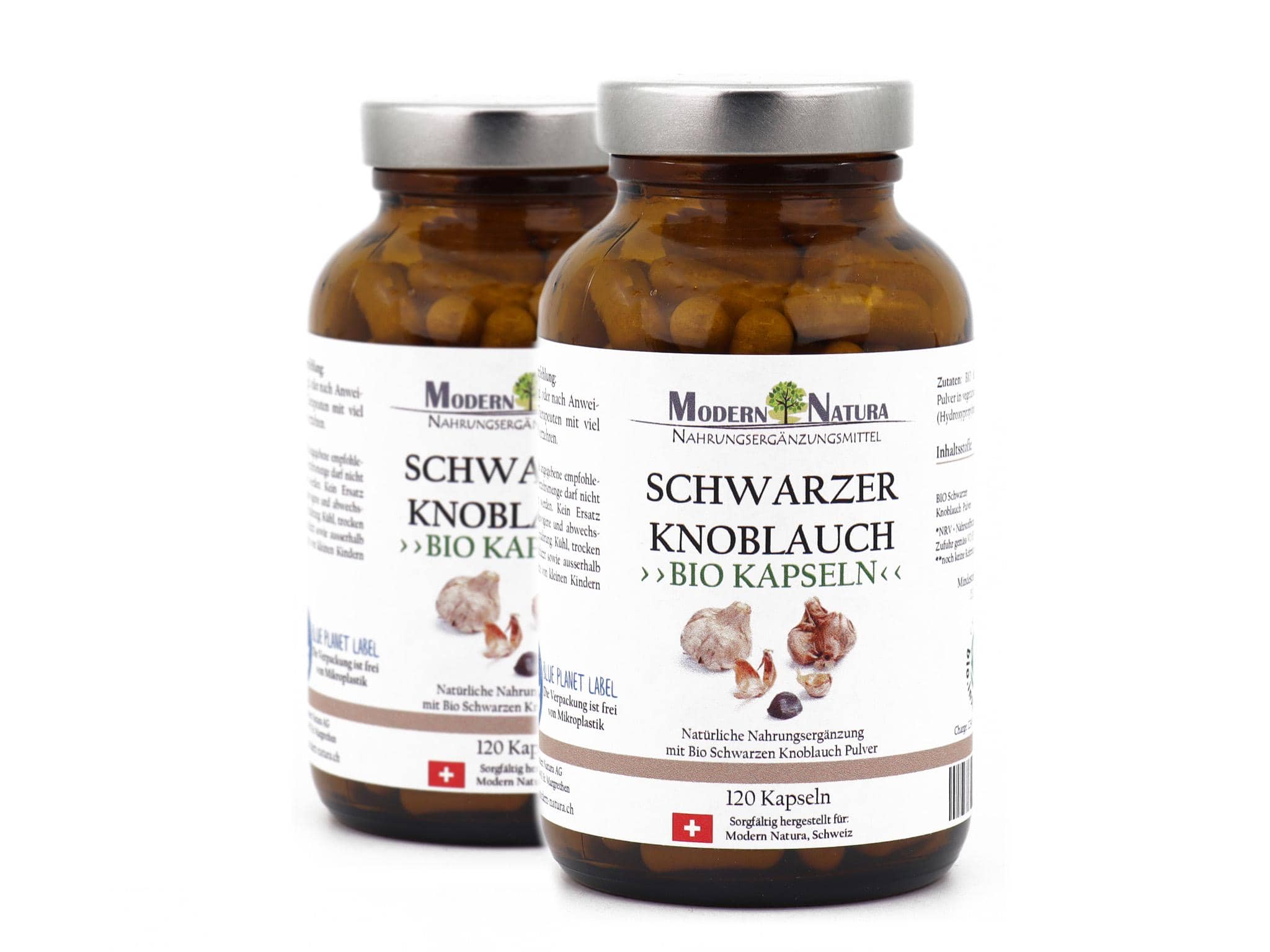 BIO Schwarzer Knoblauch Doppelpack (2x 120 Kapseln im Glas) Vegan & Glutenfrei - Mit reinem Bio Knoblauch Pulver