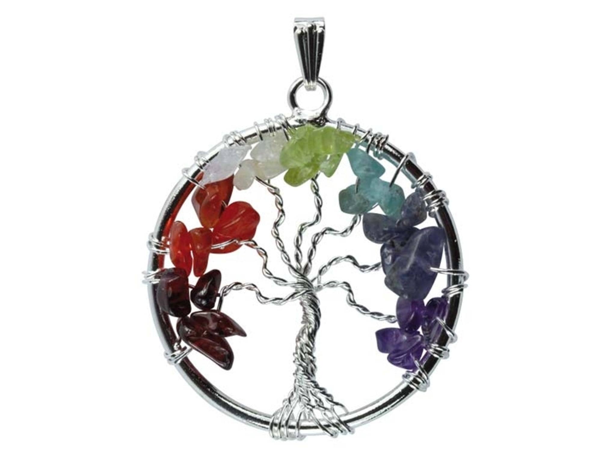 Chakra-Anhänger Baum des Lebens - Anhänger inkl. 1m Leder- oder  Kunstleder Halskette (Schmuckstein)