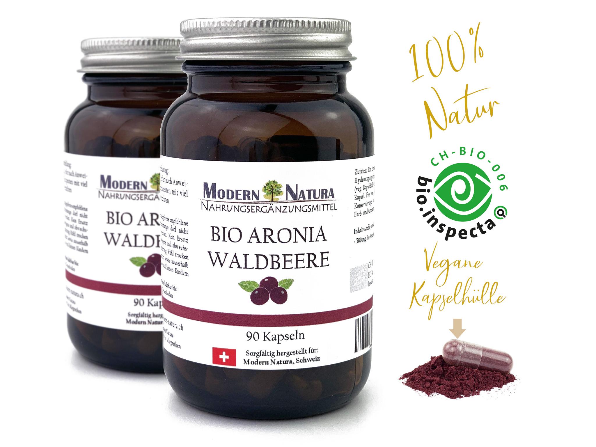 BIO Aronia Waldbeere - 2x 90 Kapseln Doppelpack - Vegan & Glutenfrei - 500mg reinstes Aronia Pulver