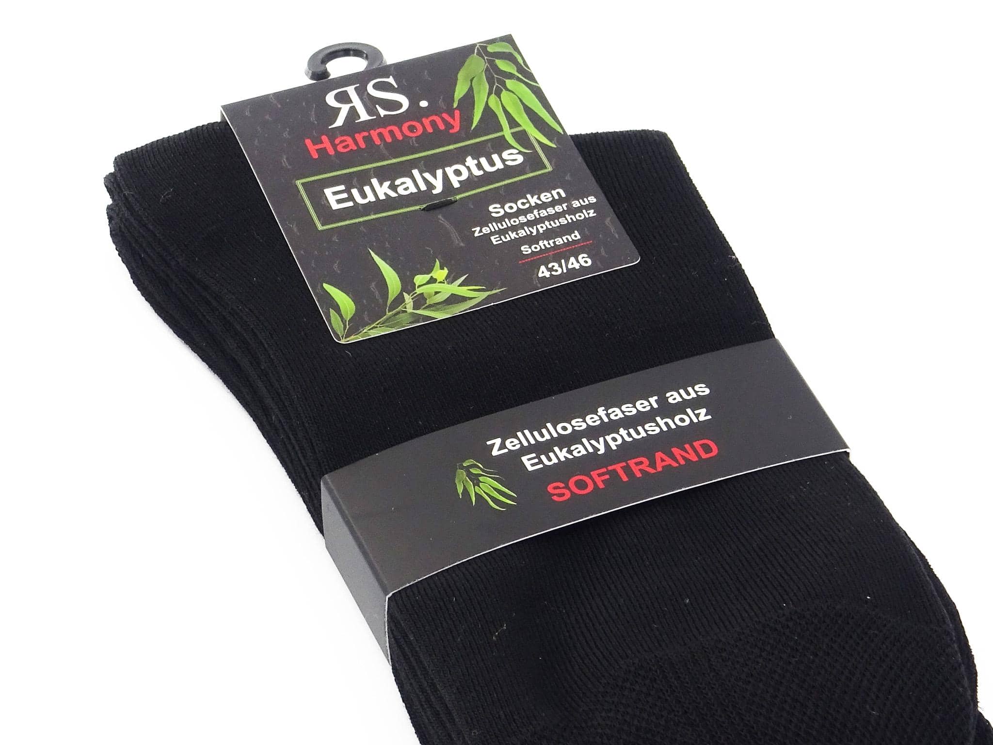 Eukalyptus Socken, Schwarz, für Damen & Herren (8 Paar - Gr. 39/42 und 43/46 )