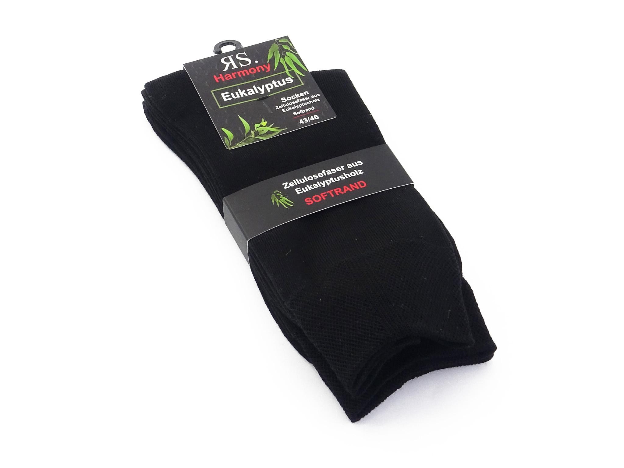 Eukalyptus Socken, Schwarz, für Damen & Herren (8 Paar - Gr. 39/42 und 43/46 )