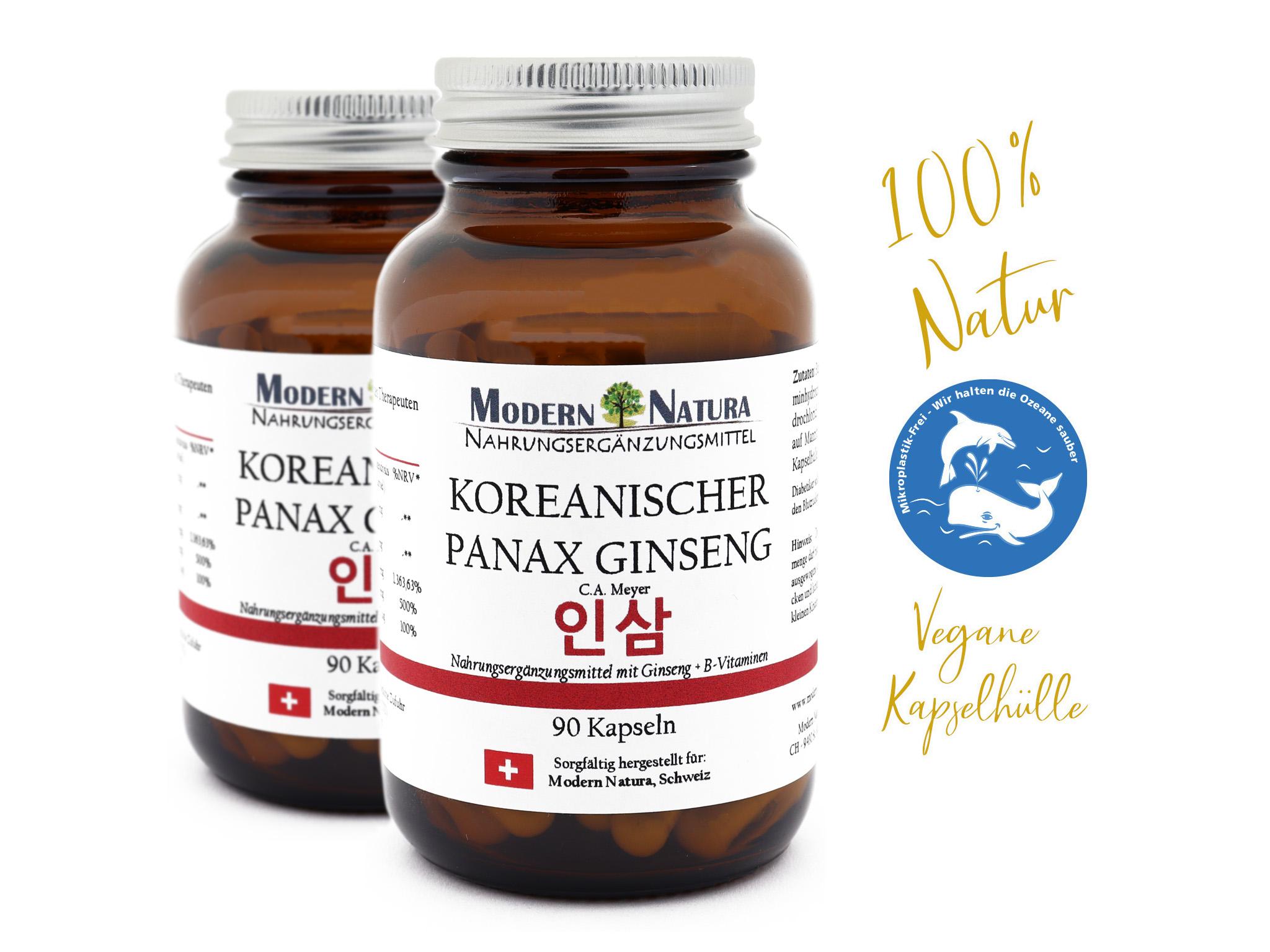 Koreanischer Panax Ginseng - Doppelpack (2x 90 Kapseln) Vegan & Glutenfrei - Ginsengextrakt mit B-Vitaminen (B1, B6 & B12) - Panax ginseng C. A. Meyer