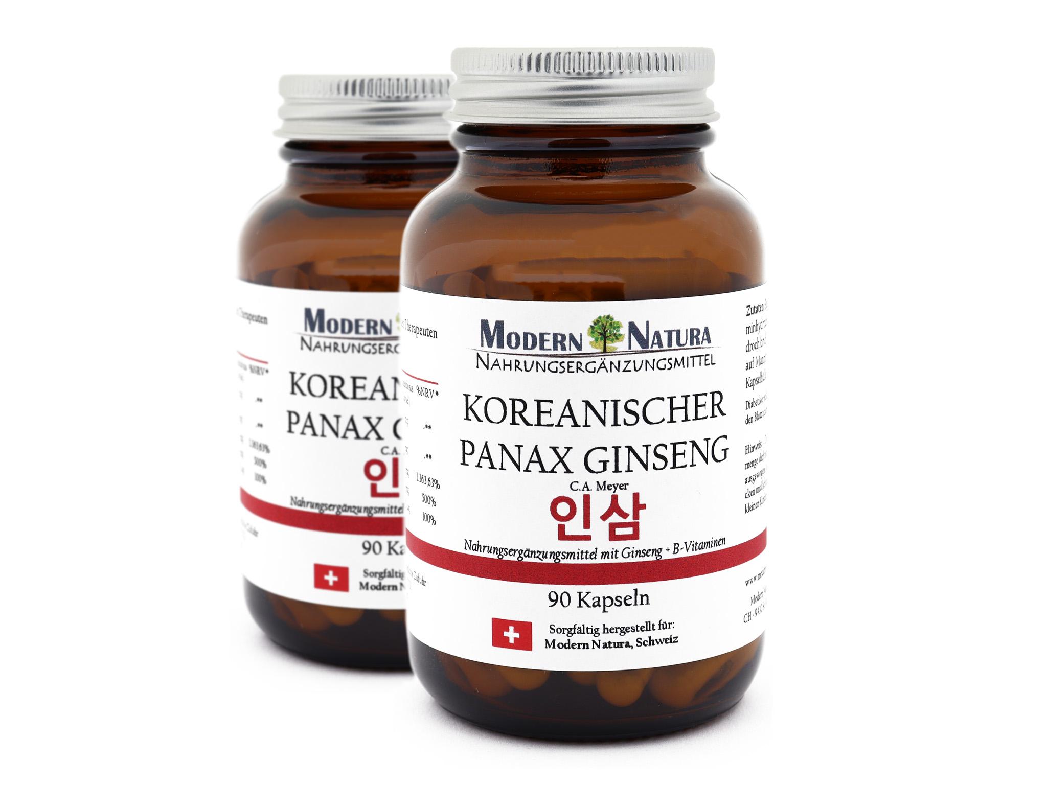 Koreanischer Panax Ginseng - Doppelpack (2x 90 Kapseln) Vegan & Glutenfrei - Ginsengextrakt mit B-Vitaminen (B1, B6 & B12) - Panax ginseng C. A. Meyer