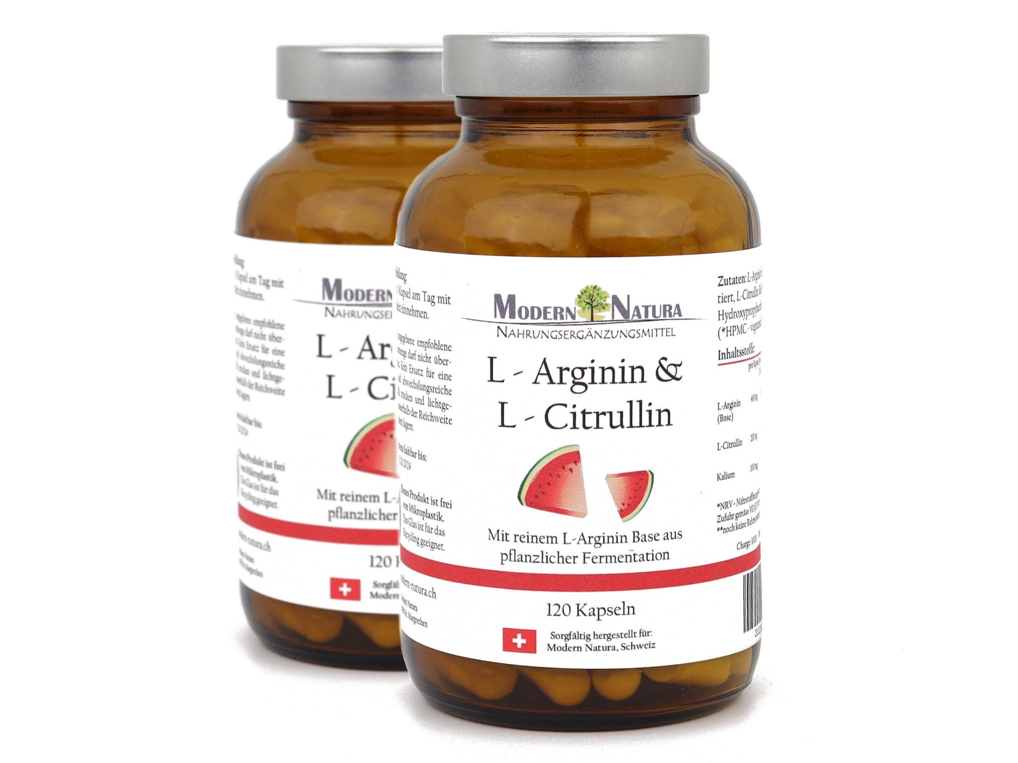 L-Arginin & L-Citrullin - 2x 100 Kapseln Doppelpack - Vegan & Glutenfrei - Reines L-Arginin Base