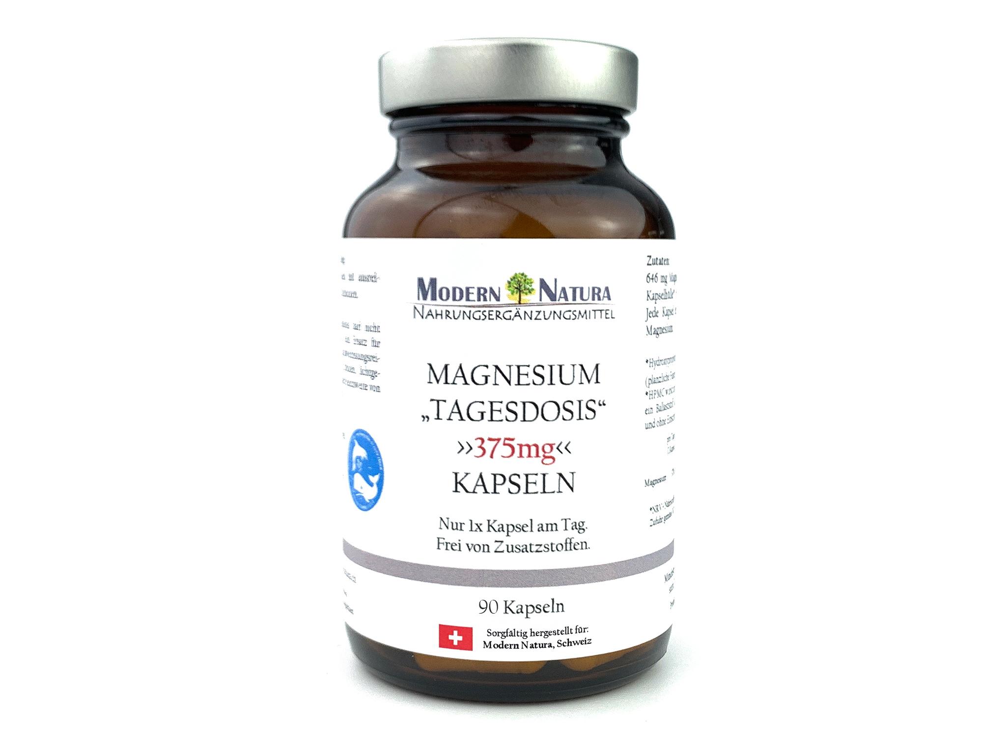 Magnesium "Tagesdosis" 375mg - Hochdosiert - 90 Kapseln - Vegan & Glutenfrei - Hohe Bioverfügbarkeit