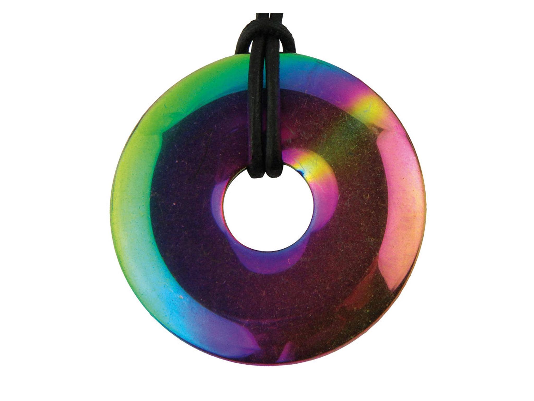 Rainbow / Heilstein Donut inkl. Regenbogen Halskette Modern 1m Hämatit - CH Edelstein (Schmuckstein) Kunstleder / Leder- ® | oder Natura