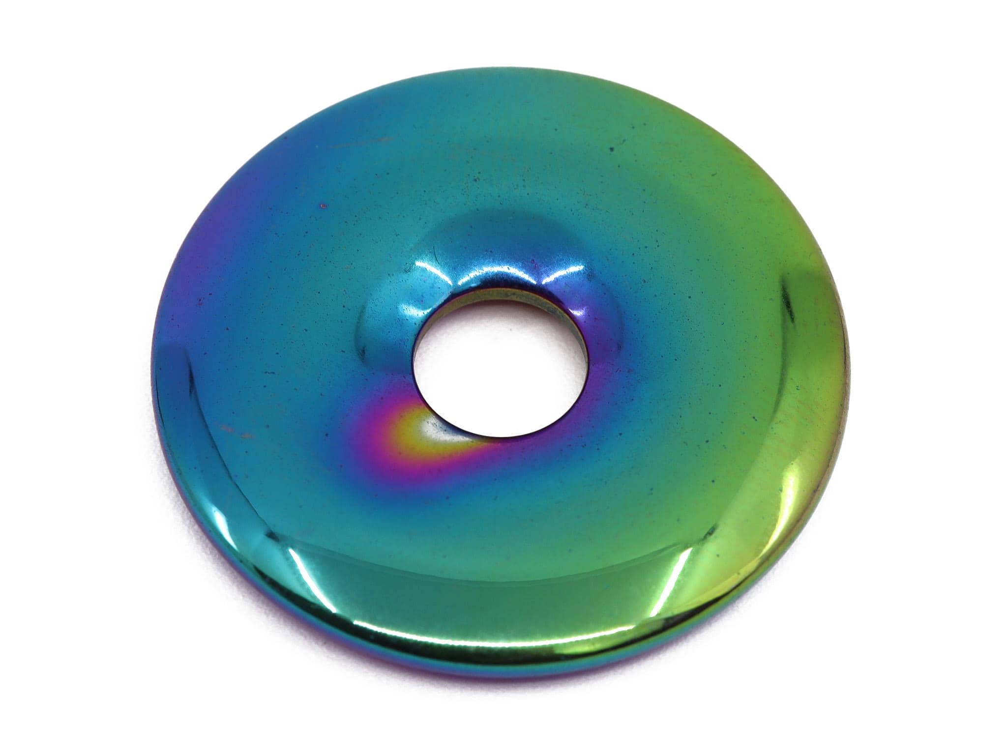 Rainbow Hämatit Donut Edelstein / Heilstein - inkl. 1m Leder- oder Kunstleder Halsband (Schmuckstein)