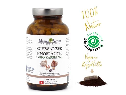 BIO Schwarzer Knoblauch (1x 120 Kapseln im Glas) Vegan & Glutenfrei - Mit reinem Bio Knoblauch Pulver - Reinstoffprodukt