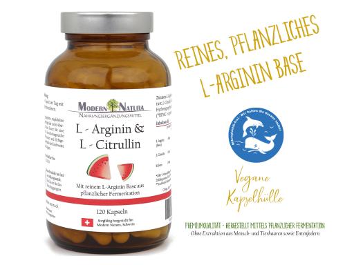 L-Arginin & L-Citrullin - 100 Kapseln - Vegan & Glutenfrei - Reines L-Arginin Base