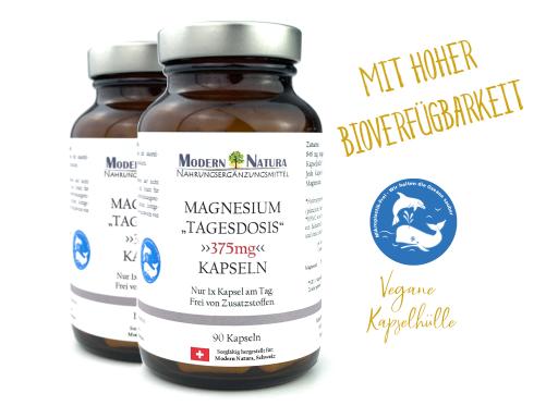 Magnesium "Tagesdosis" 375mg - Hochdosiert - 2x 90 Kapseln - Vegan & Glutenfrei - Hohe Bioverfügbarkeit (Doppelpack)