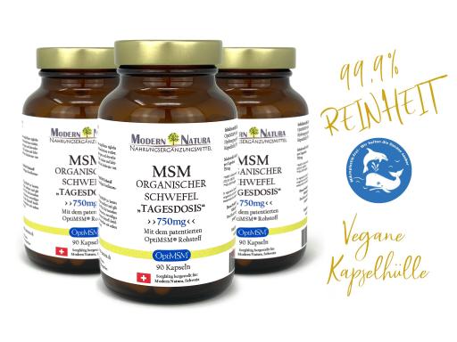OptiMSM® - Organischer Schwefel Kapseln "Tagesdosis" Dreierpack - MSM Schwefel - Vegan & Glutenfrei (3x 90 Kapseln) Methylsulfonylmethan