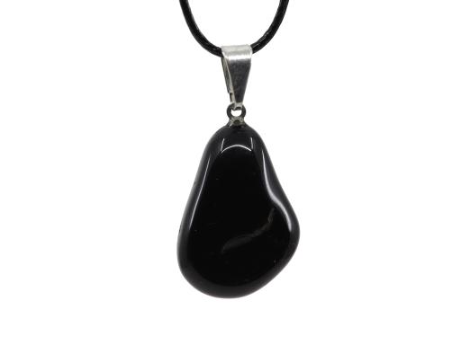 Schwarzer Obsidian Edelstein Anhänger inkl. 1m Leder- oder Kunstleder Halskette (Schmuckstein)